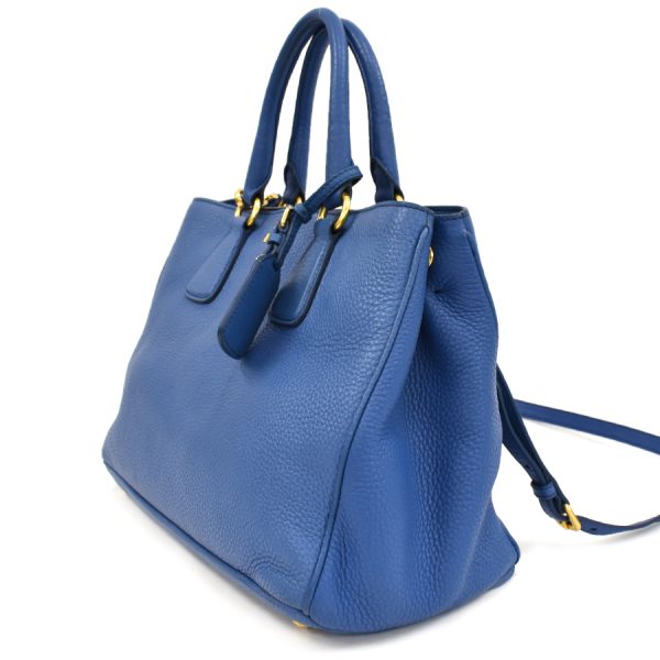 5000105884102802 2 Prada 2 Way Tote Bag Leather Gold Hardware Metal Logo Cobalt Blue