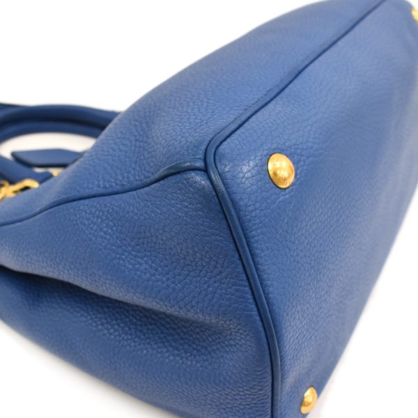 5000105884102802 5 Prada 2 Way Tote Bag Leather Gold Hardware Metal Logo Cobalt Blue