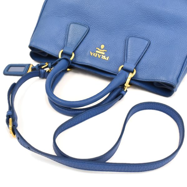 5000105884102802 7 Prada 2 Way Tote Bag Leather Gold Hardware Metal Logo Cobalt Blue