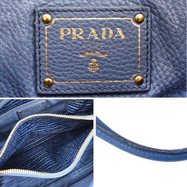 5000105884102802 9 Prada 2 Way Tote Bag Leather Gold Hardware Metal Logo Cobalt Blue