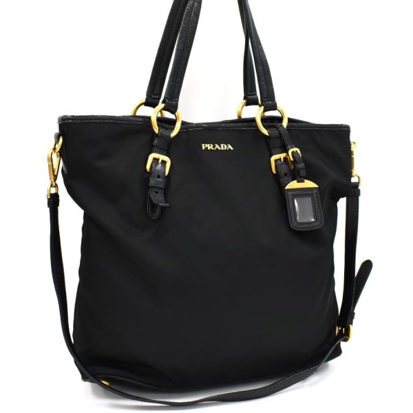 5000105884103037 1 Prada 2WAY Tote Bag Shoulder Nylon Hardware Leather Black Gold