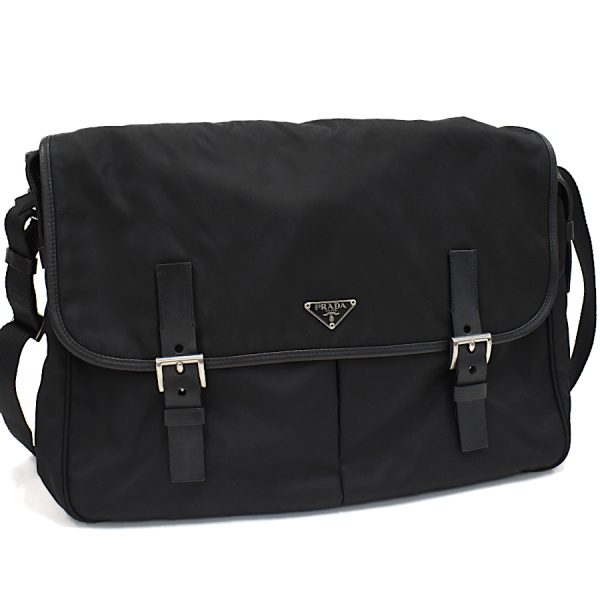 5000105884103160 1 Prada Vela Messenger Shoulder Bag Vela Nylon Nero Triangle Logo Black