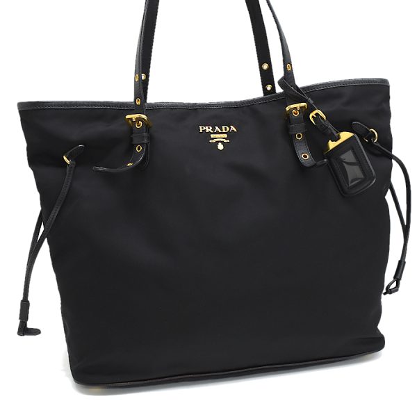 5000105884103322 1 Prada Nylon Shoulder Tote Bag Black Gold