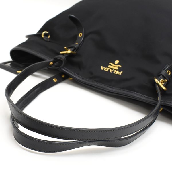 5000105884103322 7 Prada Nylon Shoulder Tote Bag Black Gold