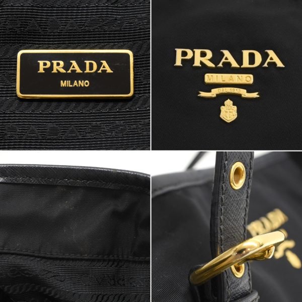 5000105884103322 9 Prada Nylon Shoulder Tote Bag Black Gold