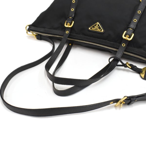 5000105884103350 7 Prada Tote Bag Shoulder Bag Nylon Leather Hardware Triangle Logo Black Gold