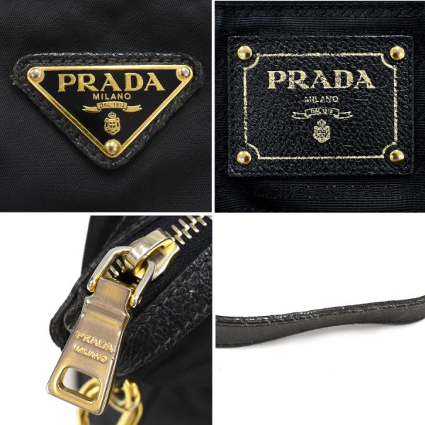 5000105884103350 9 Prada Tote Bag Shoulder Bag Nylon Leather Hardware Triangle Logo Black Gold