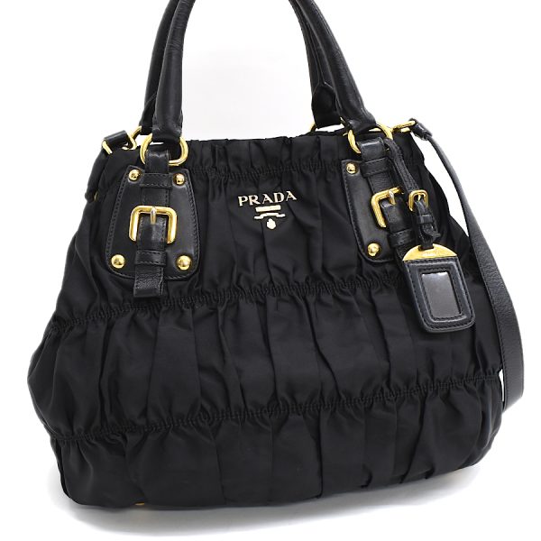 5000105884103355 1 Prada Tote Bag 2Way Handbag Shoulder Bag Tesuto Gaufre Nylon Leather Nero Black