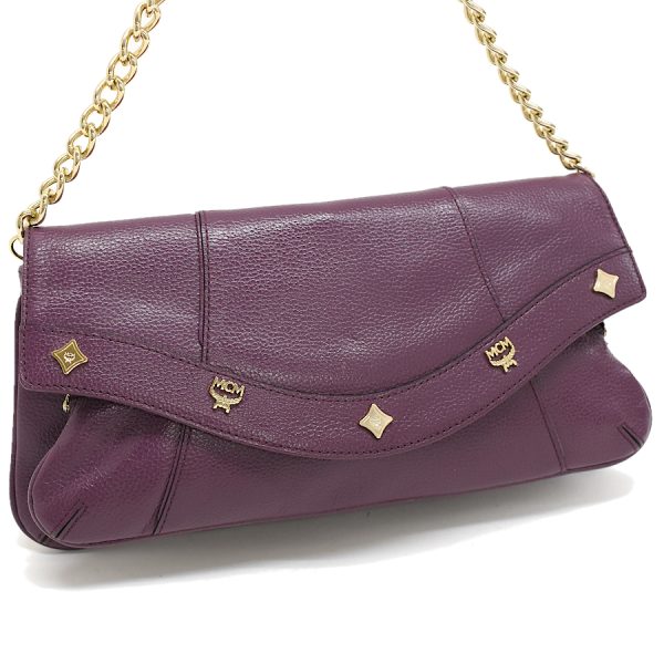 5002235884109087 1 MCM 2way Chain Shoulder Bag Leather Purple