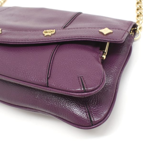 5002235884109087 5 MCM 2way Chain Shoulder Bag Leather Purple