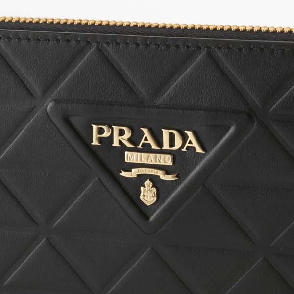 5064 Prada Soft Calf Triangoli Zip Wallet Black