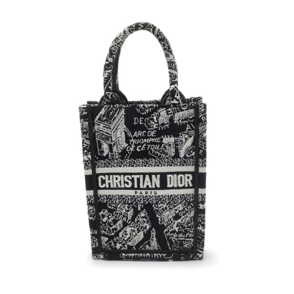 51129035 1 Christian Dior Canvas Paris Mini Book Phone Tote Bag Black White