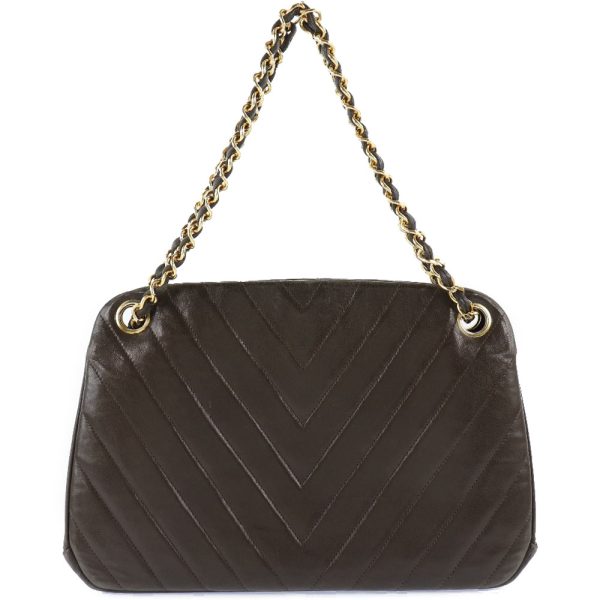 51160530 1 Chanel V Stitch Handbag Chevron Vintage Lambskin Brown