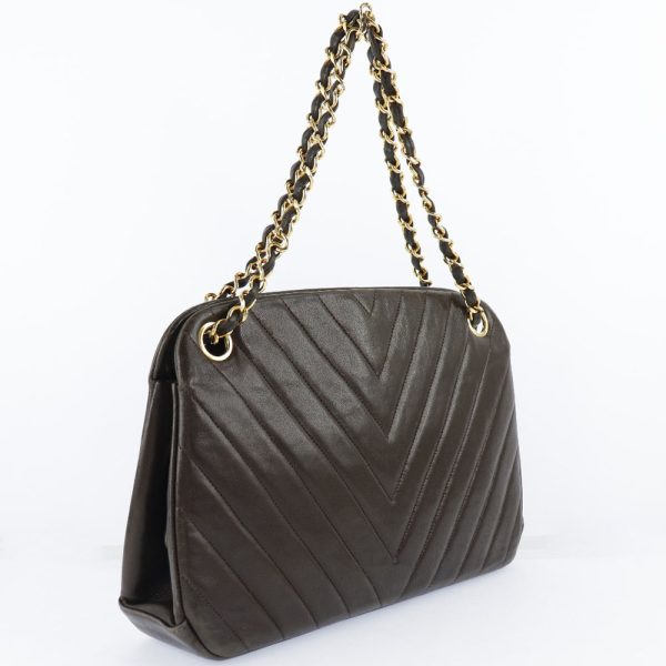 51160530 3 Chanel V Stitch Handbag Chevron Vintage Lambskin Brown