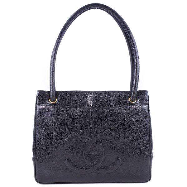 52070452 1 Chanel Tote Bag Caviar Skin Snap Button Black