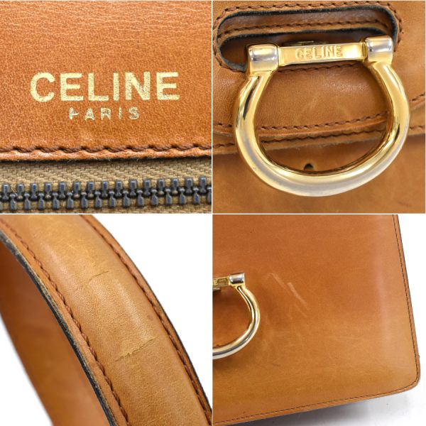 5300028884101535 9 Celine Handbag Top Handle Double Flap Leather Brown Vintage