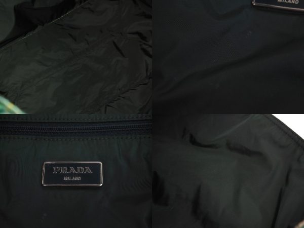 53677 d10 Prada Green Tote Bag Plaid Triangle Logo Nylon Saffiano Silver