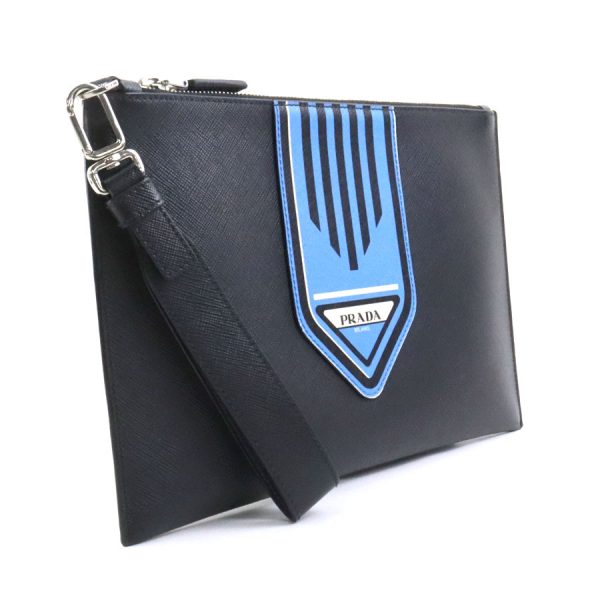 55559k 1 Prada Clutch Bag Leather Black x Blue