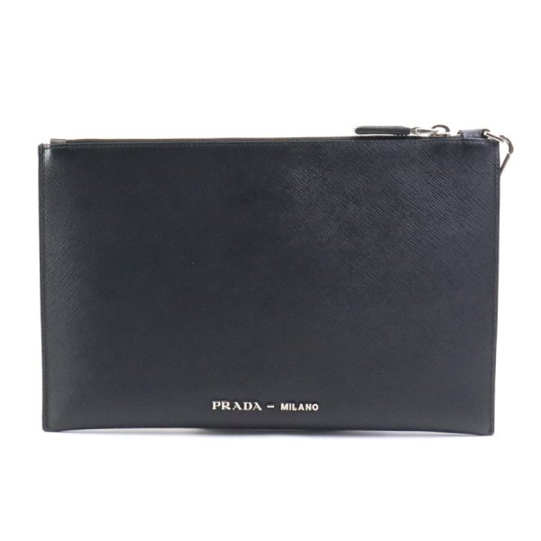 55559k 2 Prada Clutch Bag Leather Black x Blue