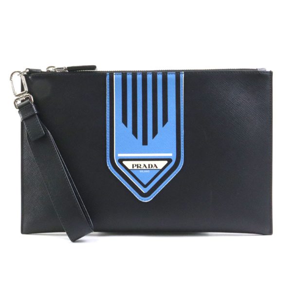 55559k Prada Clutch Bag Leather Black x Blue