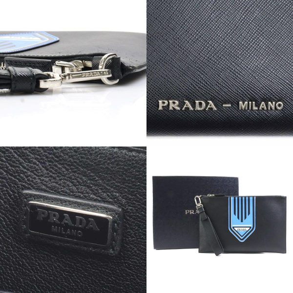 55559k 7 c Prada Clutch Bag Leather Black x Blue