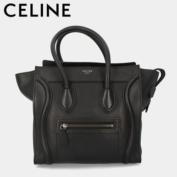 5cel16 00017 01 Celine Leather Micro Luggage Shopper Tote Bag Black