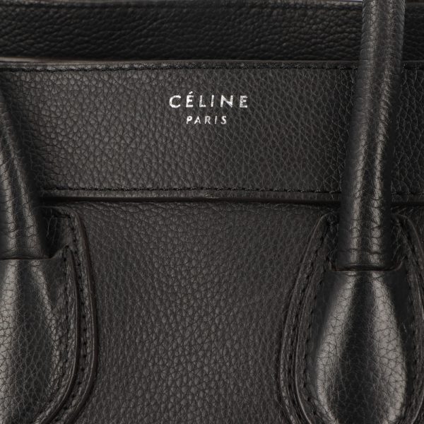 5cel16 00017 06 Celine Leather Micro Luggage Shopper Tote Bag Black