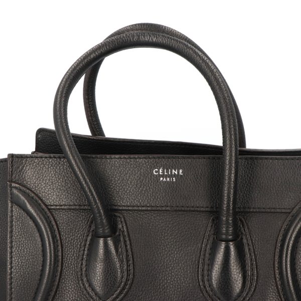 5cel16 00017 09 Celine Leather Micro Luggage Shopper Tote Bag Black