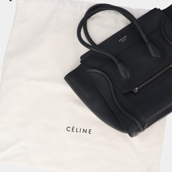 5cel16 00017 13 Celine Leather Micro Luggage Shopper Tote Bag Black