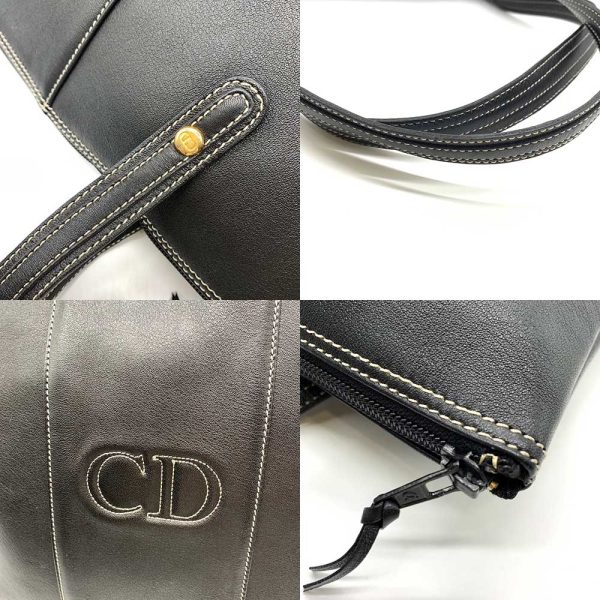 6 di231222 2ta 03 Christian Dior Vintage Leather Semi Shoulder Tote Bag Black Gold Hardware