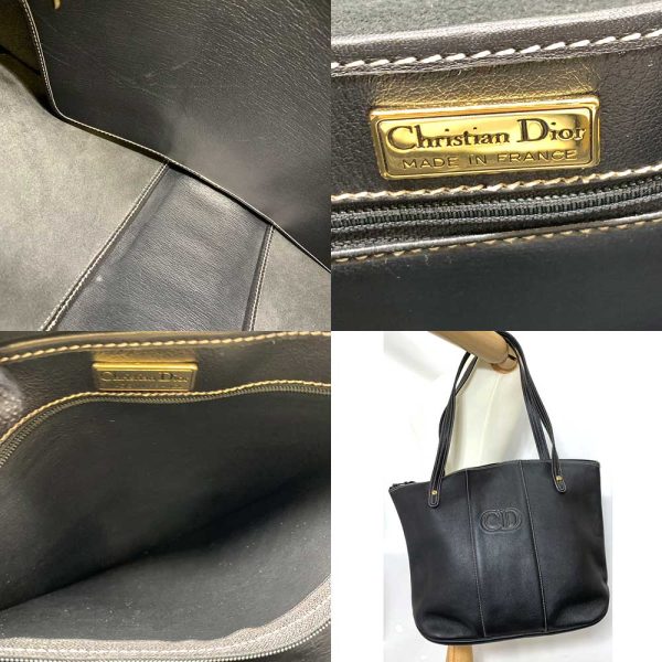 6 di231222 2ta 05 Christian Dior Vintage Leather Semi Shoulder Tote Bag Black Gold Hardware