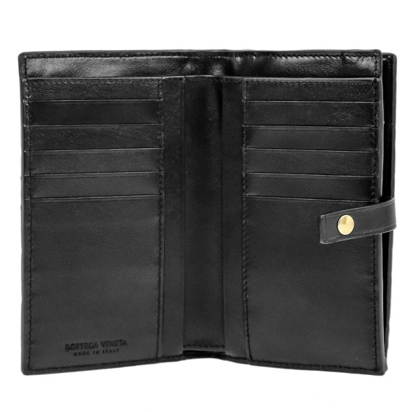 609070 8648 8 Bottega Veneta Bifold Wallet Intrecciato Lambskin Leather Black Gold