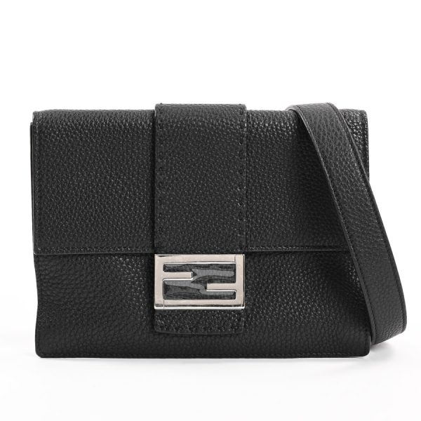 6121780 1 Fendi Flat Bucket Medium Shoulder Bag Black