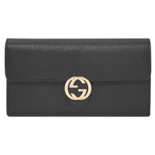 615524 1000 Gucci Zipper Long Wallet Interlocking G Embossed Black