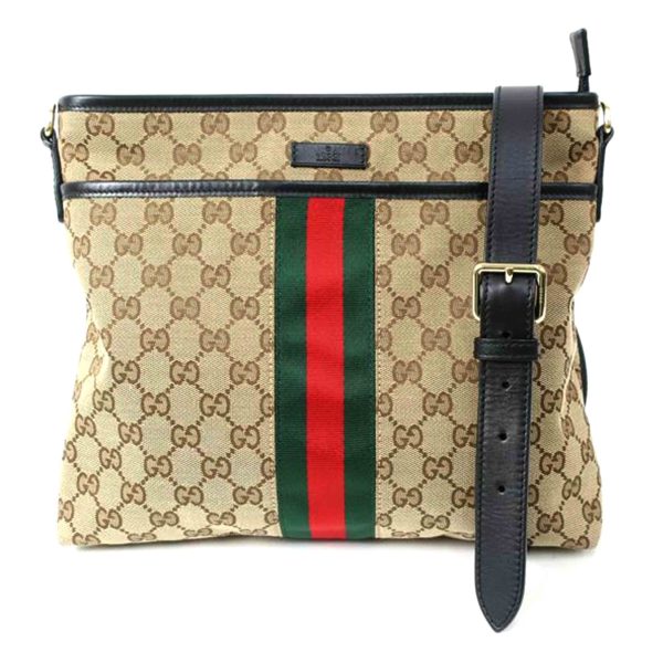 64441 1 Gucci GG Canvas Sherry Line Shoulder Bag Black