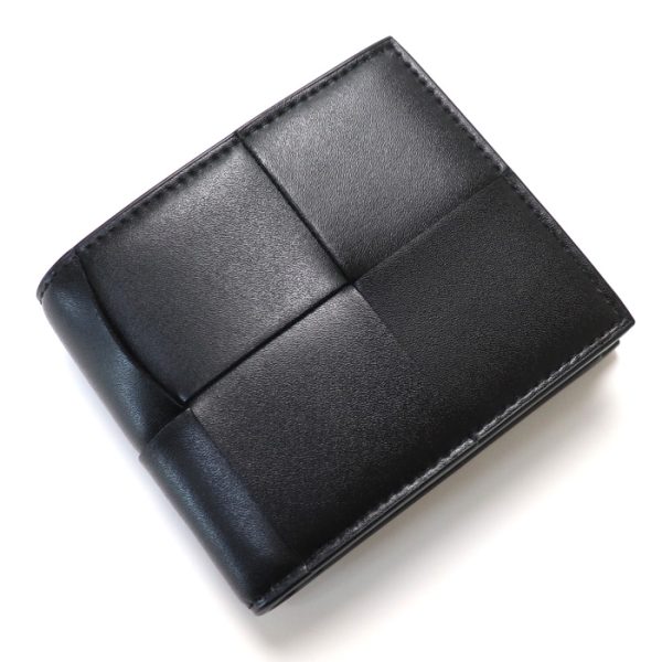 649605 1 Bottega Veneta Bifold Wallet Coin Purse Intrecciato Calf Leather Black