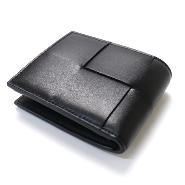 649605 3 Bottega Veneta Bifold Wallet Coin Purse Intrecciato Calf Leather Black