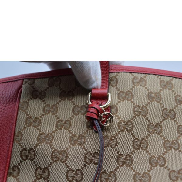 65511 10 Gucci GG Canvas Bree Line Leather Tote Red