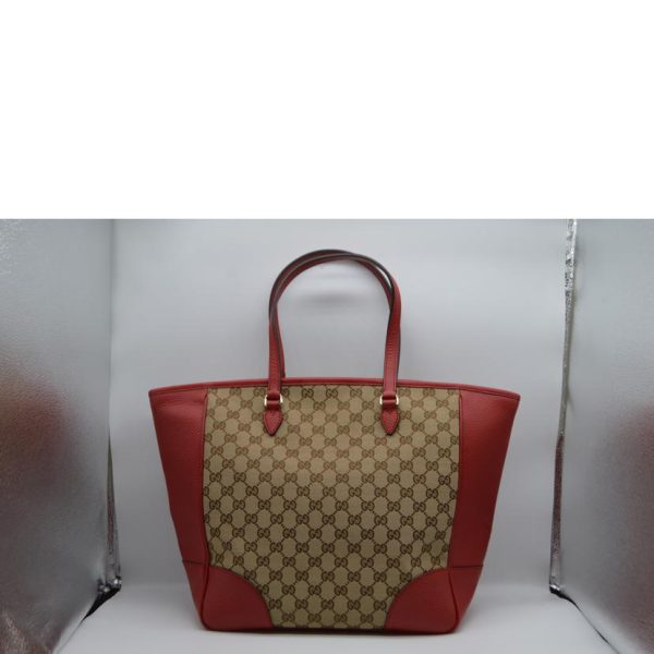 65511 2 Gucci GG Canvas Bree Line Leather Tote Red