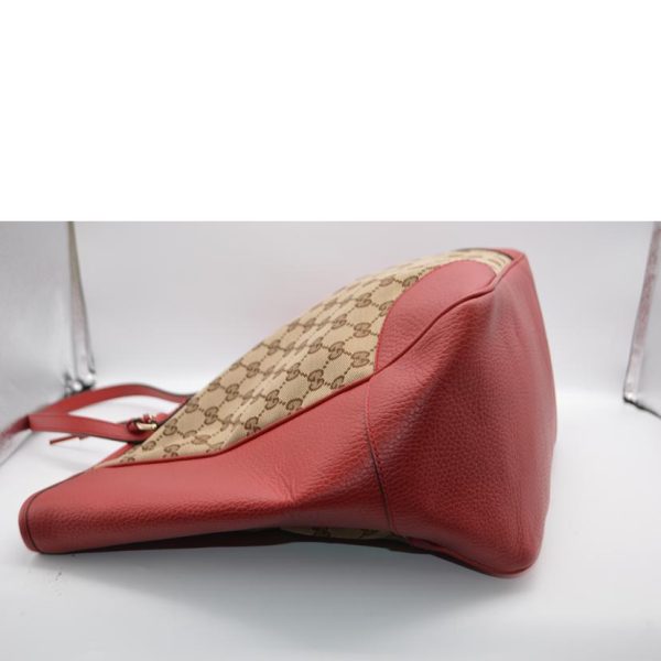 65511 3 Gucci GG Canvas Bree Line Leather Tote Red