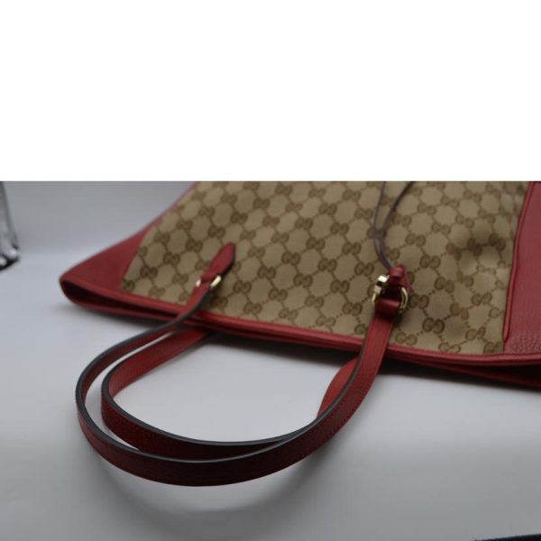 65511 5 Gucci GG Canvas Bree Line Leather Tote Red