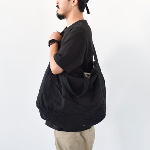 6908 05 Hobo Artisan 2way Linen Cotton Bag Black