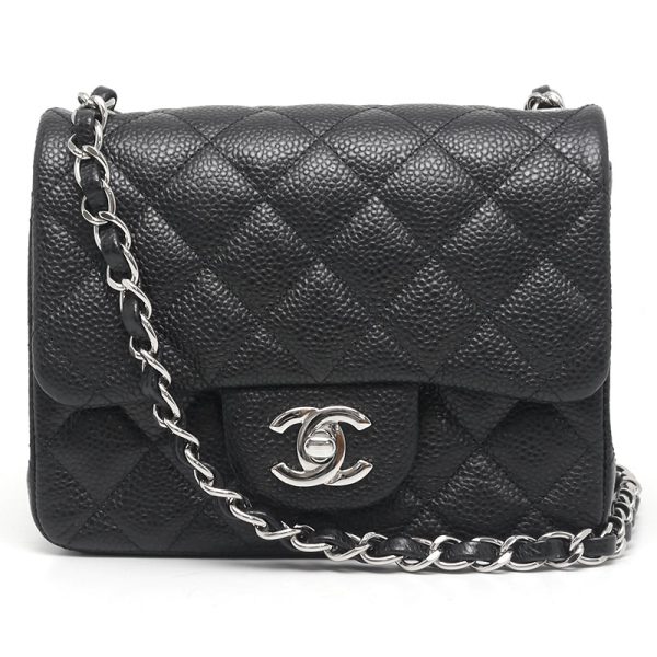 6h0320 1 Chanel Mini Matelasse Chain Shoulder Bag Caviar Skin Black