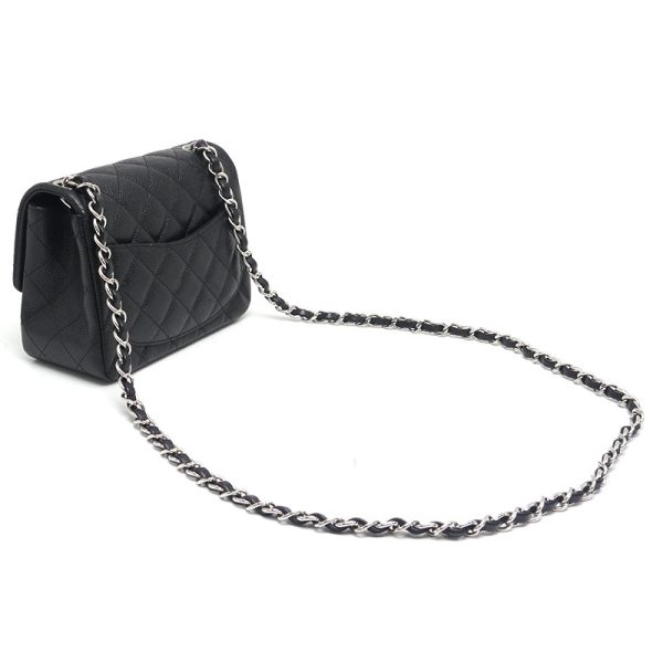 6h0320 2 Chanel Mini Matelasse Chain Shoulder Bag Caviar Skin Black