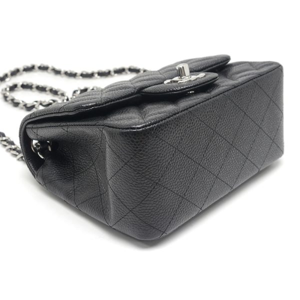 6h0320 3 Chanel Mini Matelasse Chain Shoulder Bag Caviar Skin Black