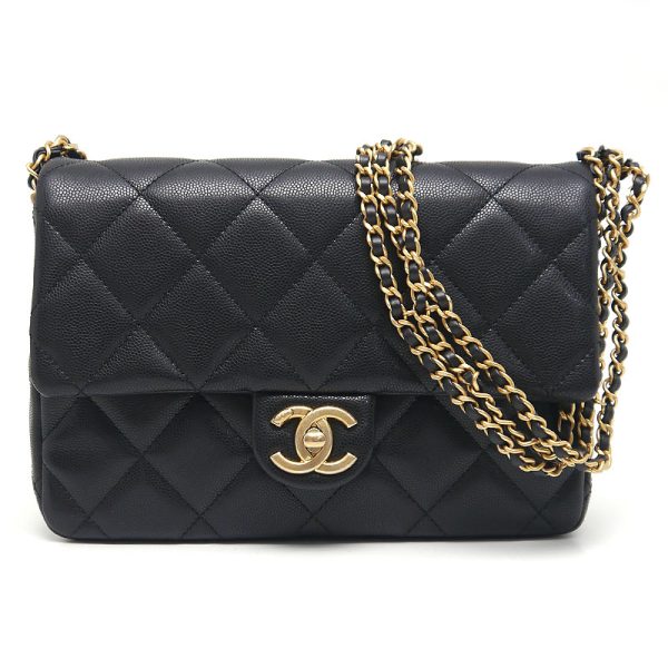 6sh0219 1 Chanel Matelasse Chain Shoulder Bag 3 Row Caviar Skin Black