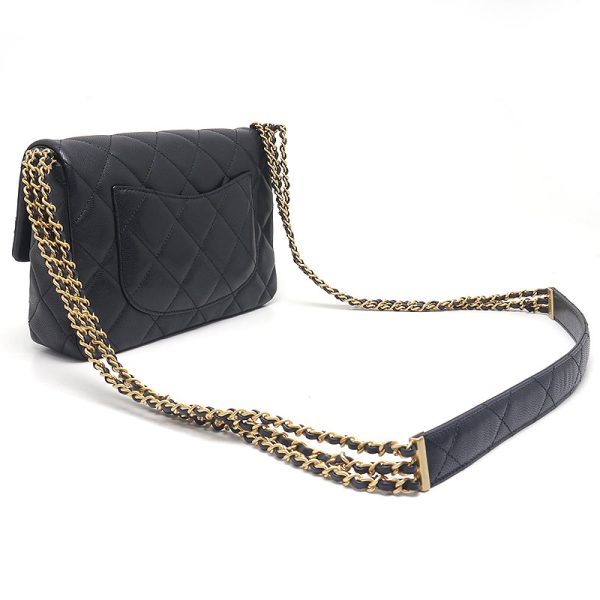 6sh0219 2 Chanel Matelasse Chain Shoulder Bag 3 Row Caviar Skin Black