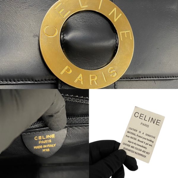 720a720 23566 4 Celine Circle Logo Metal Leather Genuine Leather 2Way Shoulder Bag