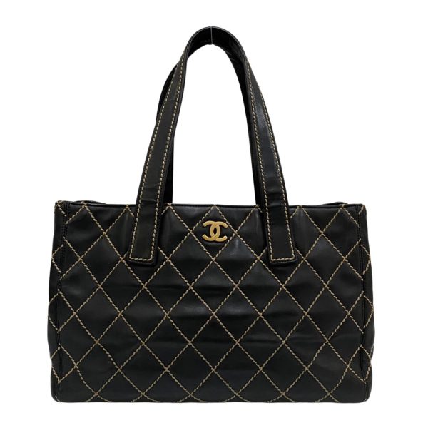 739e739 24164 1 Chanel Wild Stitch Coco Mark Tote Bag Leather Black