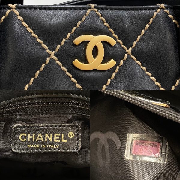 739e739 24164 3 Chanel Wild Stitch Coco Mark Tote Bag Leather Black